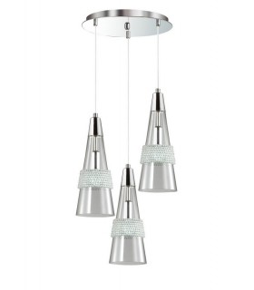 Ceiling Cluster Pendant 3 Light E14 Round Polished Chrome, Crystal - 1