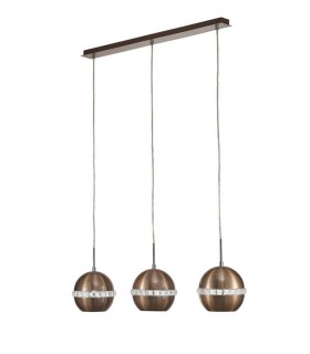 Ceiling Pendant 3 Light E27 Linear Satin Copper, Crystal - 1