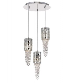Ceiling Cluster Pendant 3 Light G9 Round Polished Chrome, Mosaic Glass, Crystal - 1