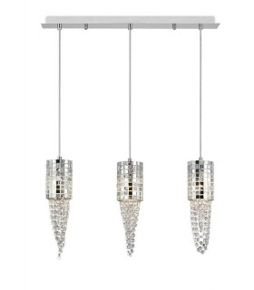Ceiling Pendant 3 Light G9 Line Polished Chrome, Mosaic Glass, Crystal - 1
