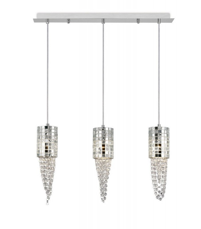 Ceiling Pendant 3 Light G9 Line Polished Chrome, Mosaic Glass, Crystal - 1