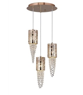 Ceiling Cluster Pendant 3 Light G9 Round Rose Gold, Mosaic Glass, Crystal - 1