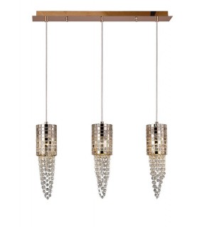 Ceiling Pendant 3 Light G9 Line Rose Gold, Mosaic Glass, Crystal - 1