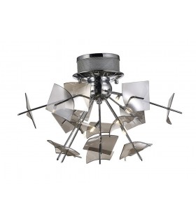 Ceiling 6 Light G4 Polished Chrome, Smoke Glass - 1