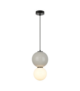 Pieve Slim Pendant Ceiling Light Grey Matt White with Opal Grey Glass Ceramics Shade 3000K Warm White-1
