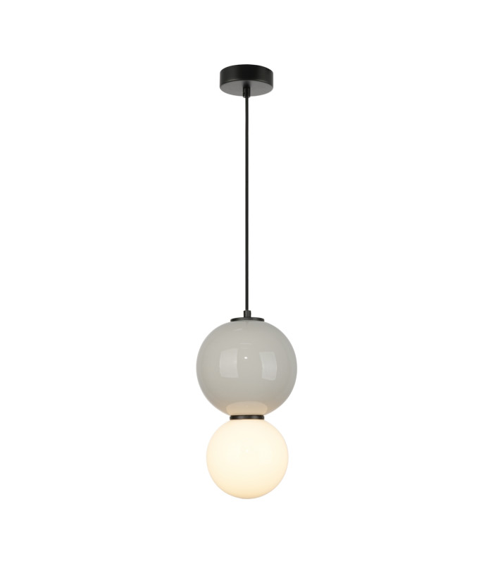 Pieve Slim Pendant Ceiling Light Grey Matt White with Opal Grey Glass Ceramics Shade 3000K Warm White-1