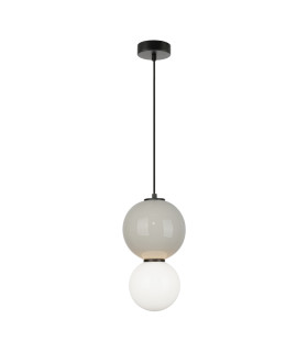 Pieve Slim Pendant Ceiling Light Grey Matt White with Opal Grey Glass Ceramics Shade 3000K Warm White-2
