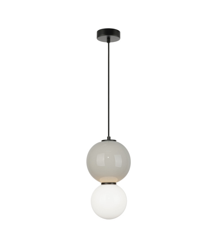 Pieve Slim Pendant Ceiling Light Grey Matt White with Opal Grey Glass Ceramics Shade 3000K Warm White-2