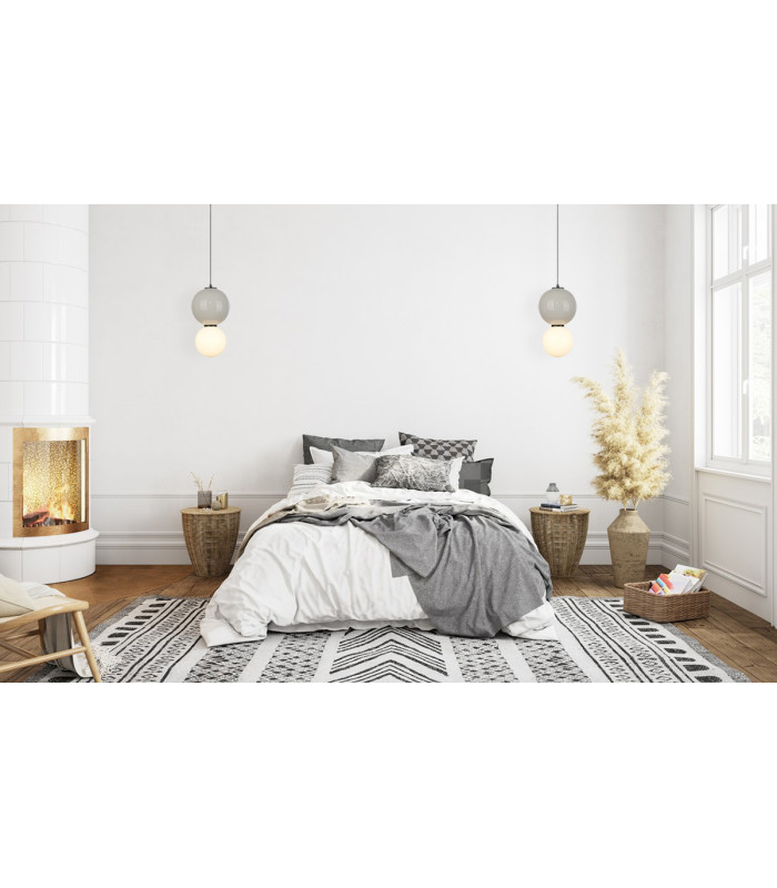 Pieve Slim Pendant Ceiling Light Grey Matt White with Opal Grey Glass Ceramics Shade 3000K Warm White-5