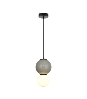 Pieve Small Slim Pendant Ceiling Light Grey Matt White with Grey Glass Ceramics Shade 3000K Warm White-1