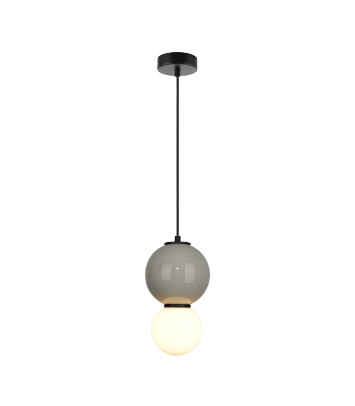 Pieve Small Slim Pendant Ceiling Light Grey Matt White with Grey Glass Ceramics Shade 3000K Warm White-1