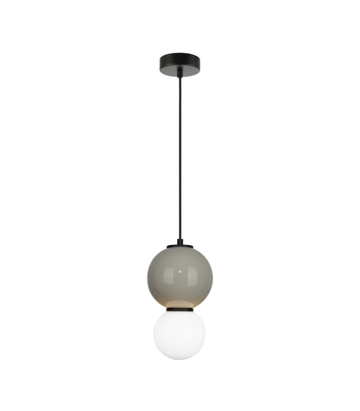 Pieve Small Slim Pendant Ceiling Light Grey Matt White with Grey Glass Ceramics Shade 3000K Warm White-2