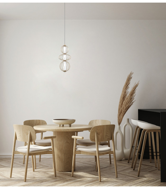 Rabel Wire Frame Pendant Ceiling Light Gold 3000K Warm White 3xLED-5