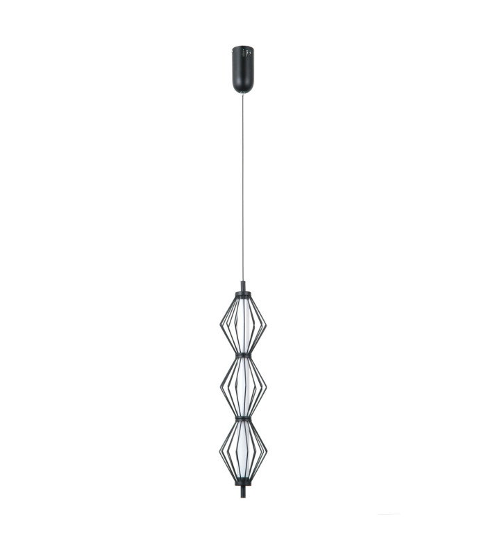 Sevil Wire Frame Pendant Ceiling Light Matt Black Chrome 3000K Warm White 3xLED-1
