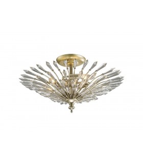 Semi Flush Ceiling 3 Light E14 Aged Gold, Silver, Crystal - 1
