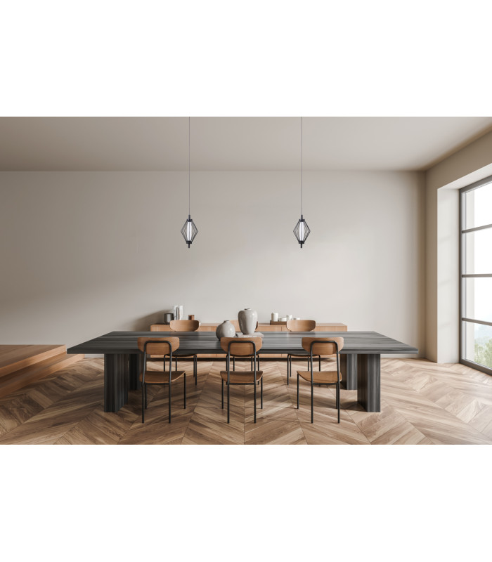 Sevil Wire Frame Pendant Ceiling Light Matt Black Chrome 3000K Warm White-5