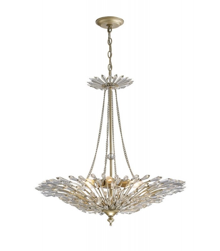 Ceiling Pendant 6 Light E14 Aged Gold, Silver, Crystal - 1