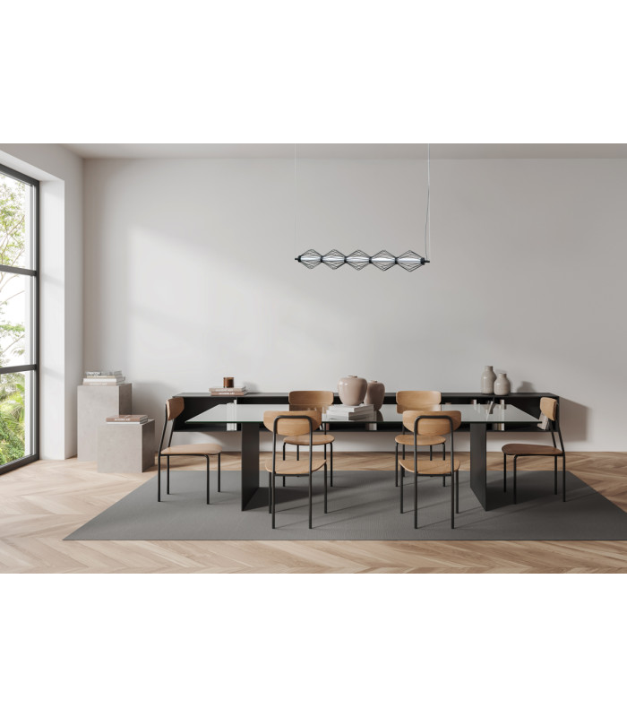 Sevil Wire Frame Pendant Ceiling Light Matt Black Chrome 3000K Warm White 5xLED-5