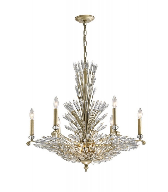 Ceiling Pendant 6+3 Light E14 Aged Gold, Silver, Crystal - 1