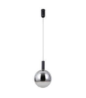 Strela 25cm Globe Pendant Ceiling Light Matt Black with Darkened Grey Glass Shade 3000K Warm White-1