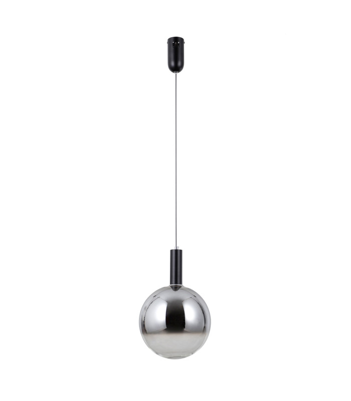 Strela 25cm Globe Pendant Ceiling Light Matt Black with Darkened Grey Glass Shade 3000K Warm White-1