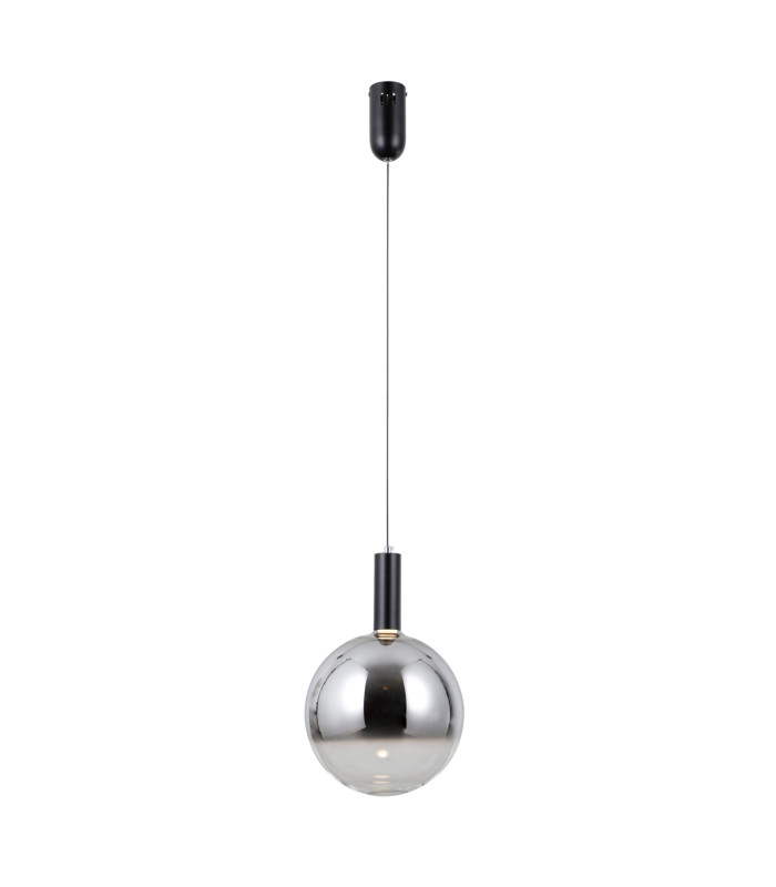 Strela 25cm Globe Pendant Ceiling Light Matt Black with Darkened Grey Glass Shade 3000K Warm White-2