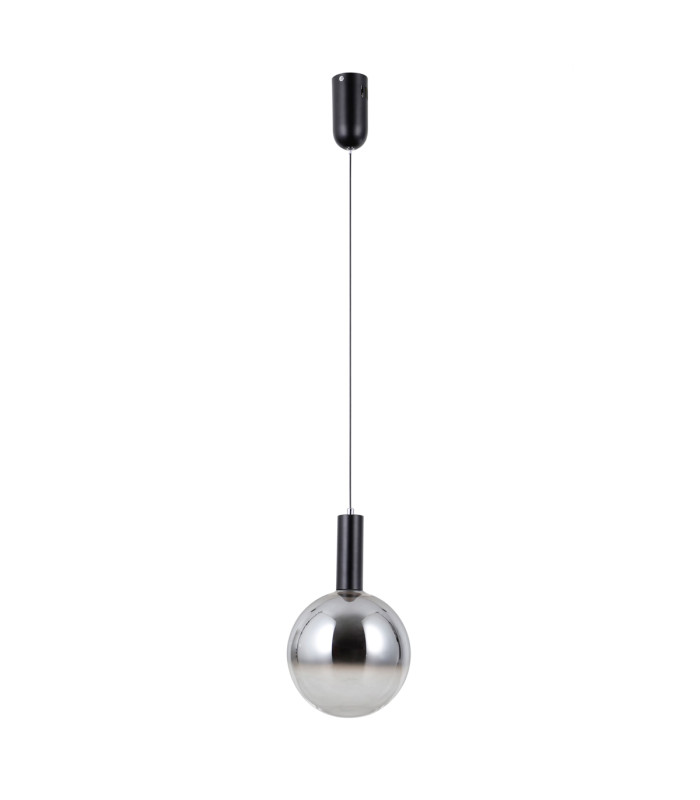 Strela 20cm Globe Pendant Ceiling Light Matt Black with Darkened Grey Glass Shade 3000K Warm White-1