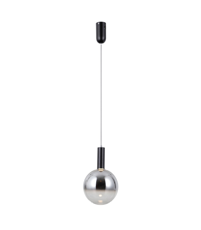 Strela 20cm Globe Pendant Ceiling Light Matt Black with Darkened Grey Glass Shade 3000K Warm White-2