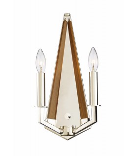 Wall Lamp 2 Candle Light E14 Polished Nickel, Taupe Wood - 1