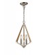 Tetragonal Caged Ceiling Pendant 3 Light E14 Polished Nickel, Taupe Wood - 1