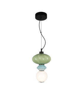 Tordi Globe Pendant Ceiling Light Blue Green Matt White 3000K Warm White-1