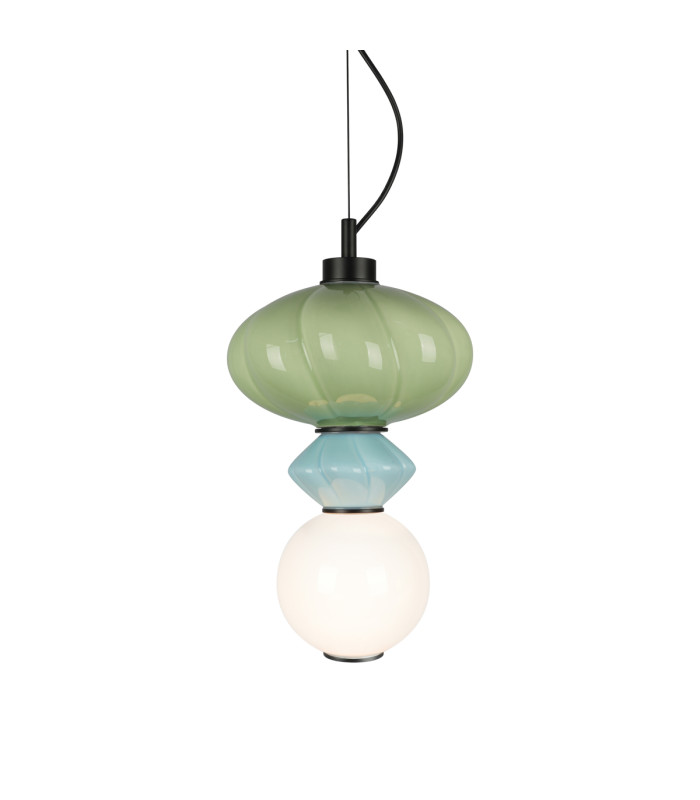 Tordi Globe Pendant Ceiling Light Blue Green Matt White 3000K Warm White-2