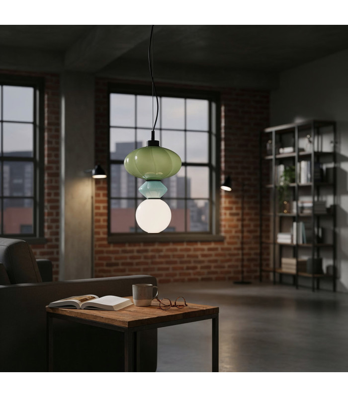 Tordi Globe Pendant Ceiling Light Blue Green Matt White 3000K Warm White-5