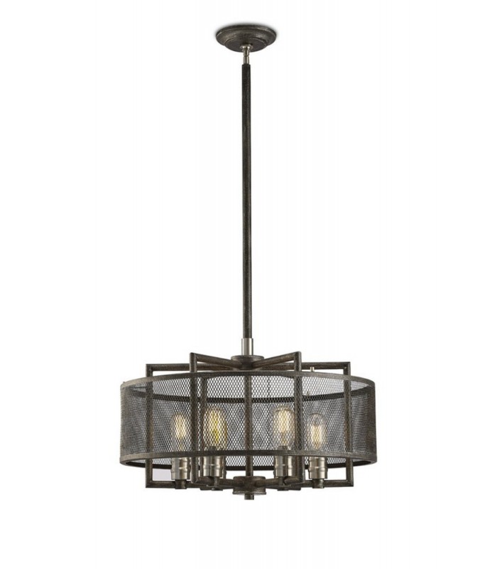 Ceiling Pendant 6 Light E27 Weathered Zinc, Brushed Nickel - 1