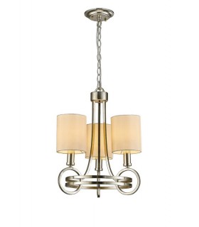 Ceiling Pendant with Beige Shade 3 Light E14 Antique Silver, Teak Plated - 1