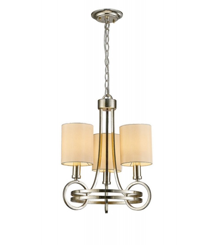 Ceiling Pendant with Beige Shade 3 Light E14 Antique Silver, Teak Plated - 1