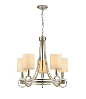 Ceiling Pendant with Beige Shade 5 Light E14 Antique Silver, Teak Plated - 1