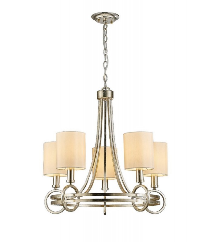 Ceiling Pendant with Beige Shade 5 Light E14 Antique Silver, Teak Plated - 1