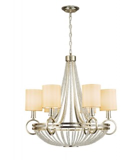 Ceiling Pendant with Beige Shade 6 Light E14 Antique Silver, Teak Plated, Crystal - 1