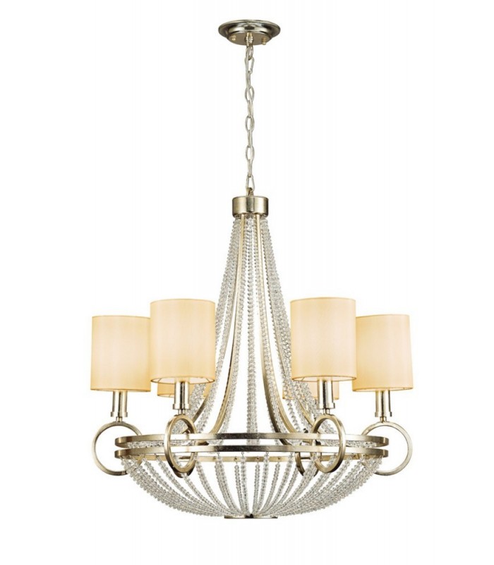 Ceiling Pendant with Beige Shade 6 Light E14 Antique Silver, Teak Plated, Crystal - 1