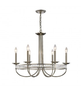 Round Ceiling Pendant 6 Light E14 Polished Nickel, Crystal - 1