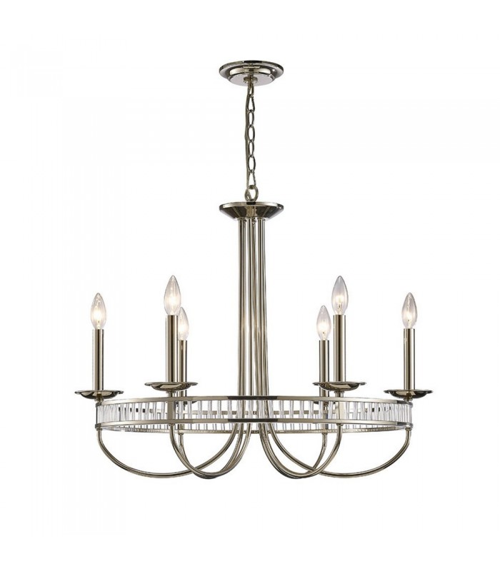 Round Ceiling Pendant 6 Light E14 Polished Nickel, Crystal - 1