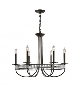 Round Ceiling Pendant 6 Light E14 Aged Bronze, Crystal - 1
