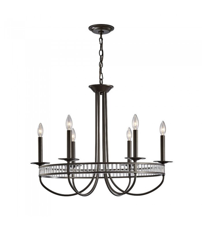Round Ceiling Pendant 6 Light E14 Aged Bronze, Crystal - 1