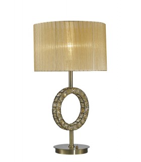 Round Table Lamp with Soft Bronze Shade 1 Light Antique Brass, Crystal - 1