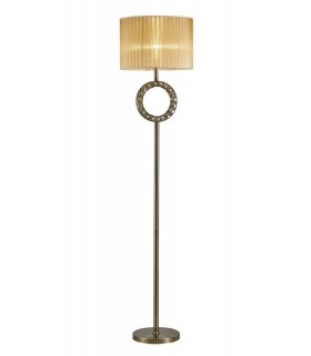 Round Floor Lamp with Soft Bronze Shade 1 Light Antique Brass, Crystal - 1