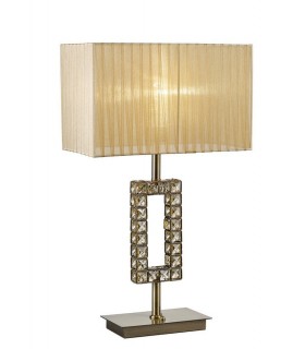 Rectangle Table Lamp with Soft Bronze Shade 1 Light Antique Brass, Crystal - 1