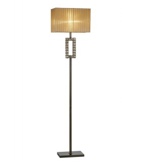 Rectangle Floor Lamp with Soft Bronze Shade 1 Light Antique Brass, Crystal - 1
