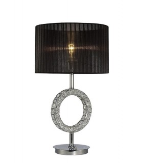 Round Table Lamp with Black Shade 1 Light Polished Chrome, Crystal - 1