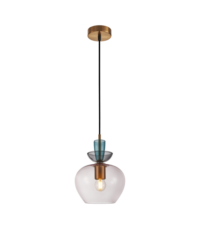 Fanda Dome Pendant Ceiling Light Gold with Pink Glass Shade-1